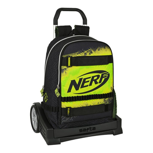 Skolerygsæk med Hjul Nerf Neon Sort Lime (31 x 44 x 17 cm)