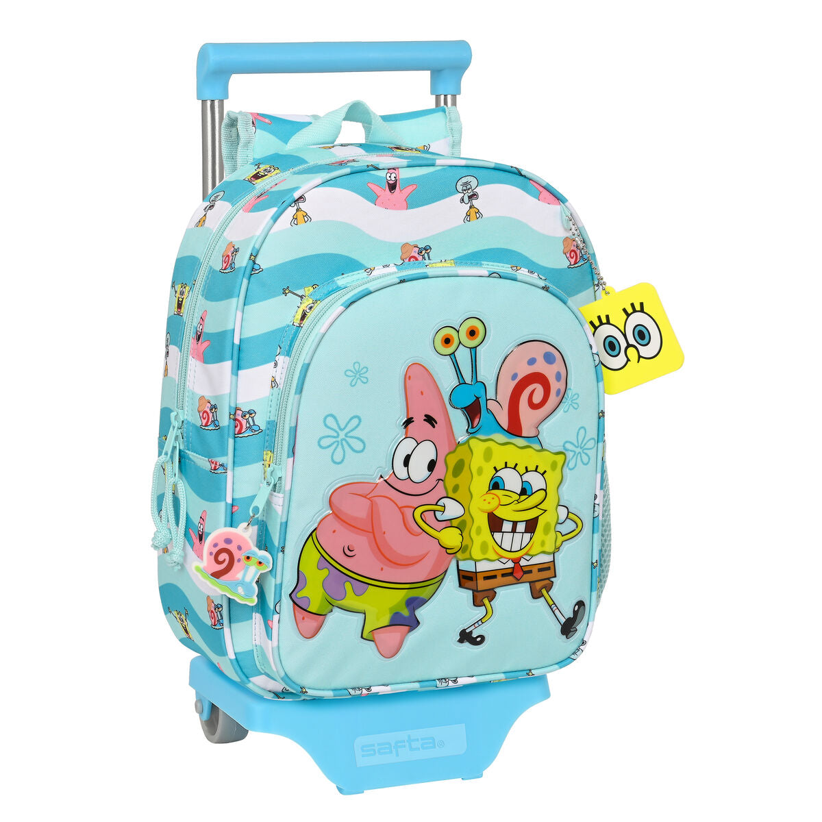 3D Skoletaske med Hjul Spongebob Stay positive Blå Hvid 26 x 34 x 11 cm