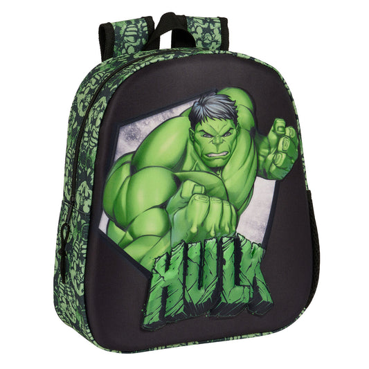 3D Børnetaske Hulk Sort Grøn 27 x 33 x 10 cm