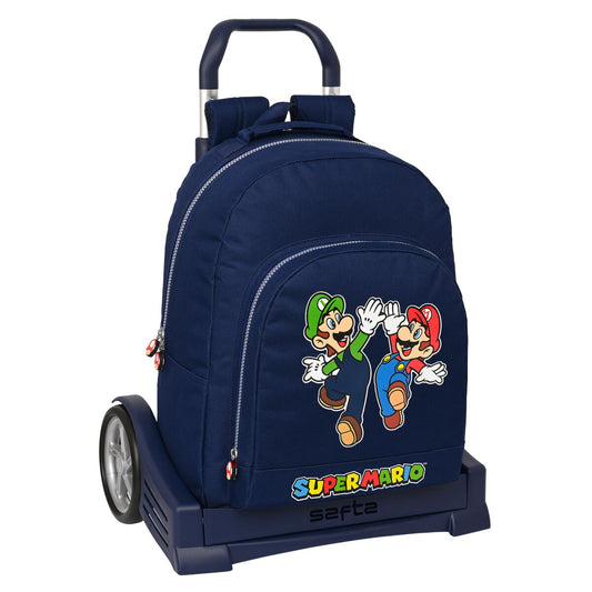 Skolerygsæk med Hjul Super Mario Marineblå 32 x 42 x 15 cm