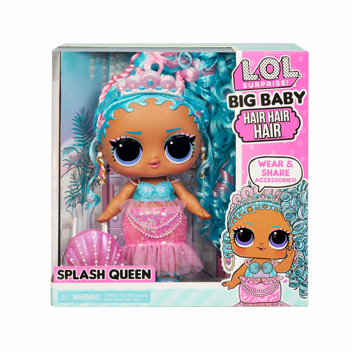 Dukke LOL Surprise! Big Baby Hair Hair Hair Doll - Splash Queen 30 cm