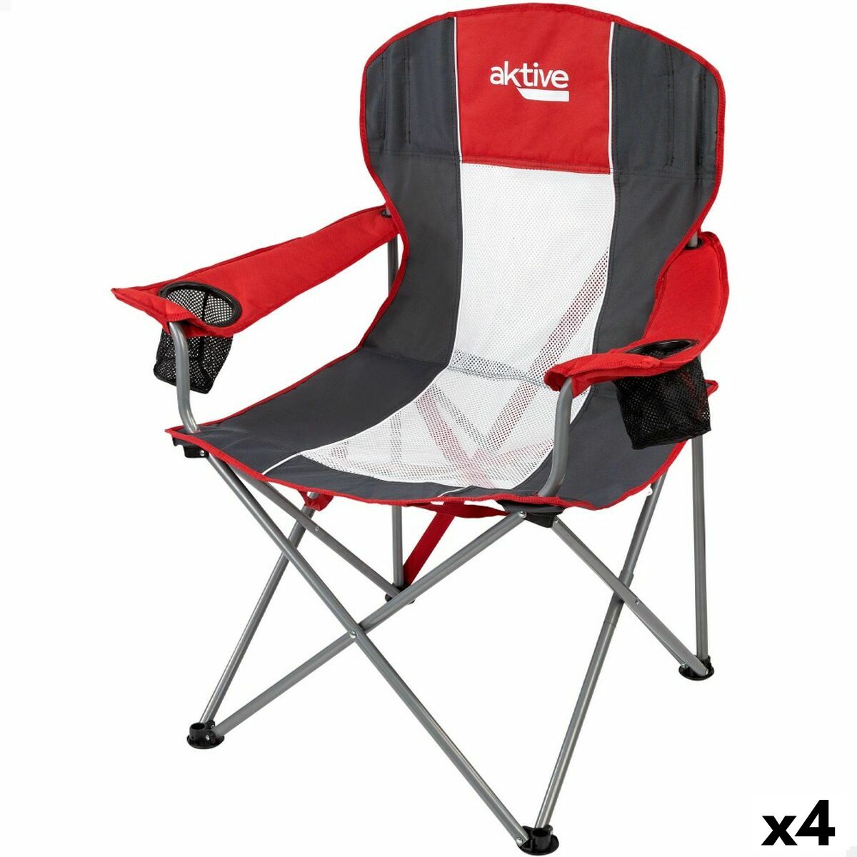 Sammenklappelig campingstol Aktive Rød Mørkegrå 56 x 98 x 59 cm (4 enheder)