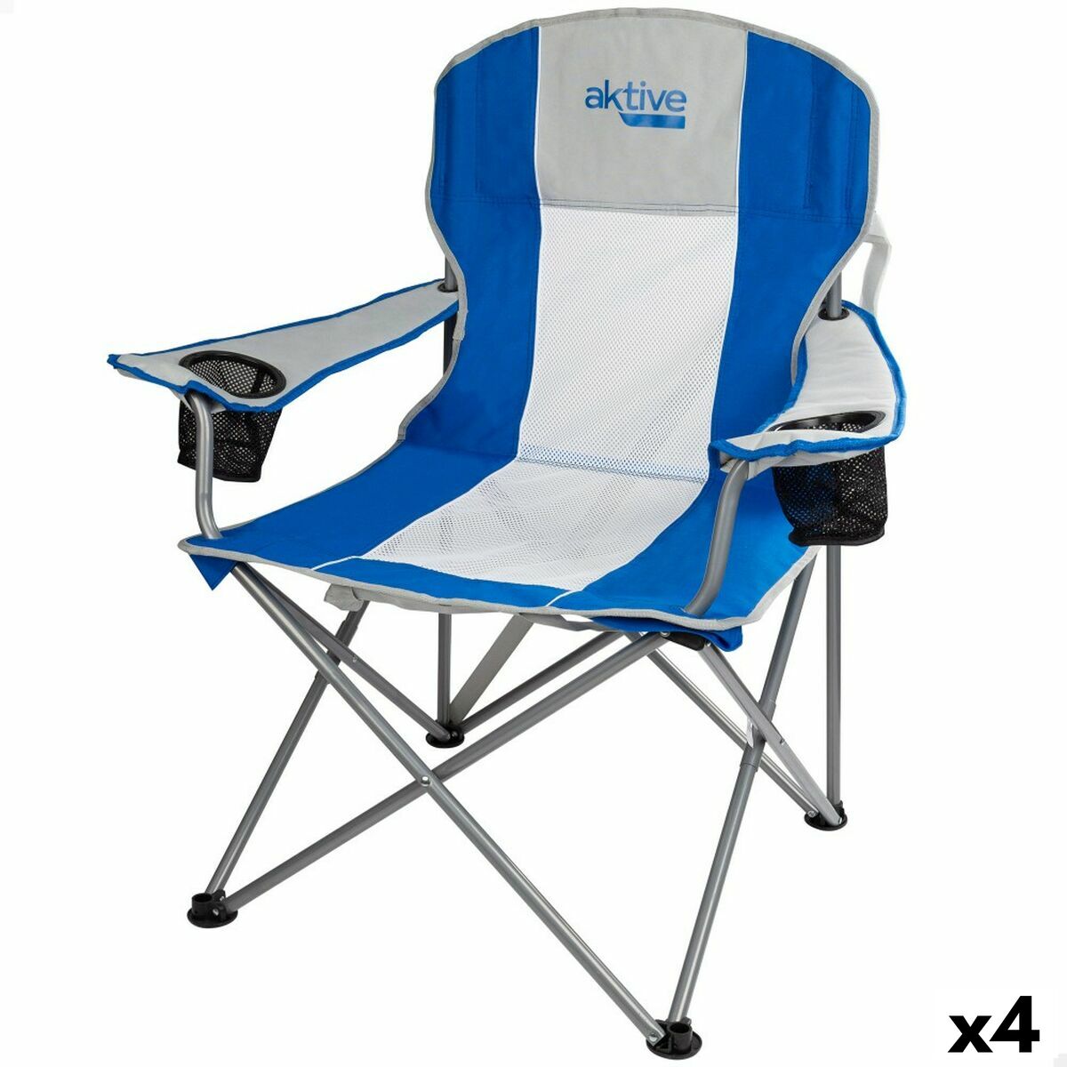 Sammenklappelig campingstol Aktive Grå Blå 57 x 97 x 60 cm (4 enheder)
