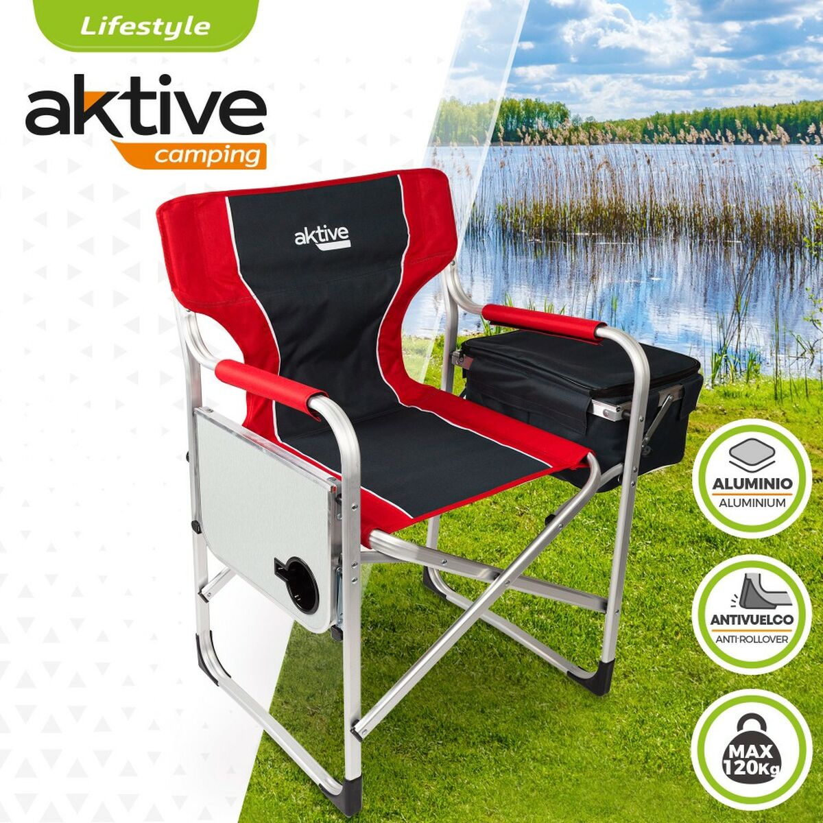 Sammenklappelig campingstol Aktive Rød Grå 61 x 92 x 52 cm (2 enheder)